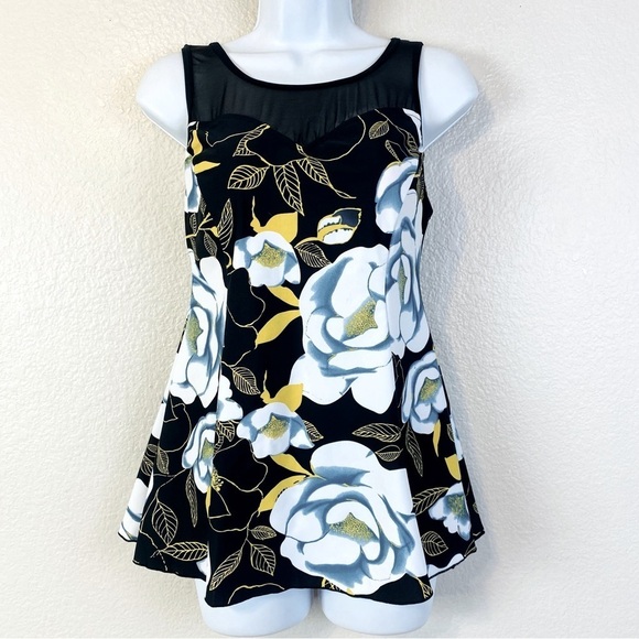 Shore Shape Black Floral One Piece Swim Dress Size 10 - Picture 1 of 9